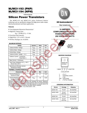 MJW21193 datasheet  